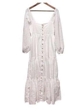 BOHO COTTAGECORE BILLABONG White Peasant Midi Summer Dress Coquette Milkmaid